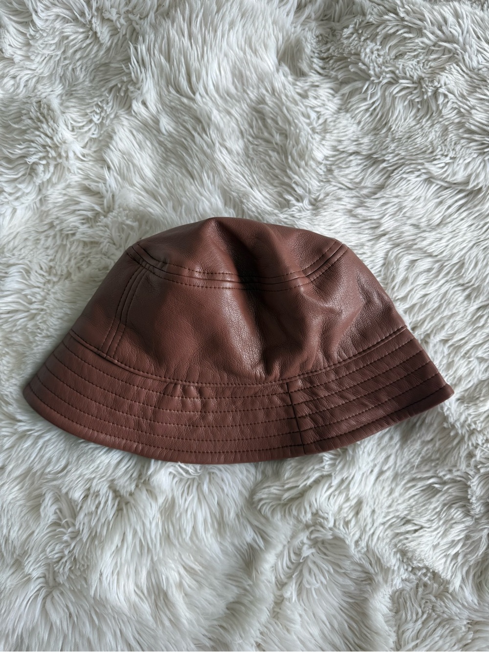 Babaton Faux Leather Bucket Hat in Chestnut Brown